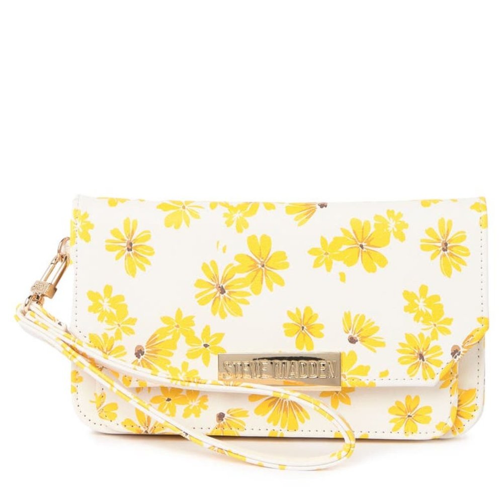 Flap Wristlet STEVE MADDEN Beautiful Yellow Floral & Functionality - Picture 11 of 16
